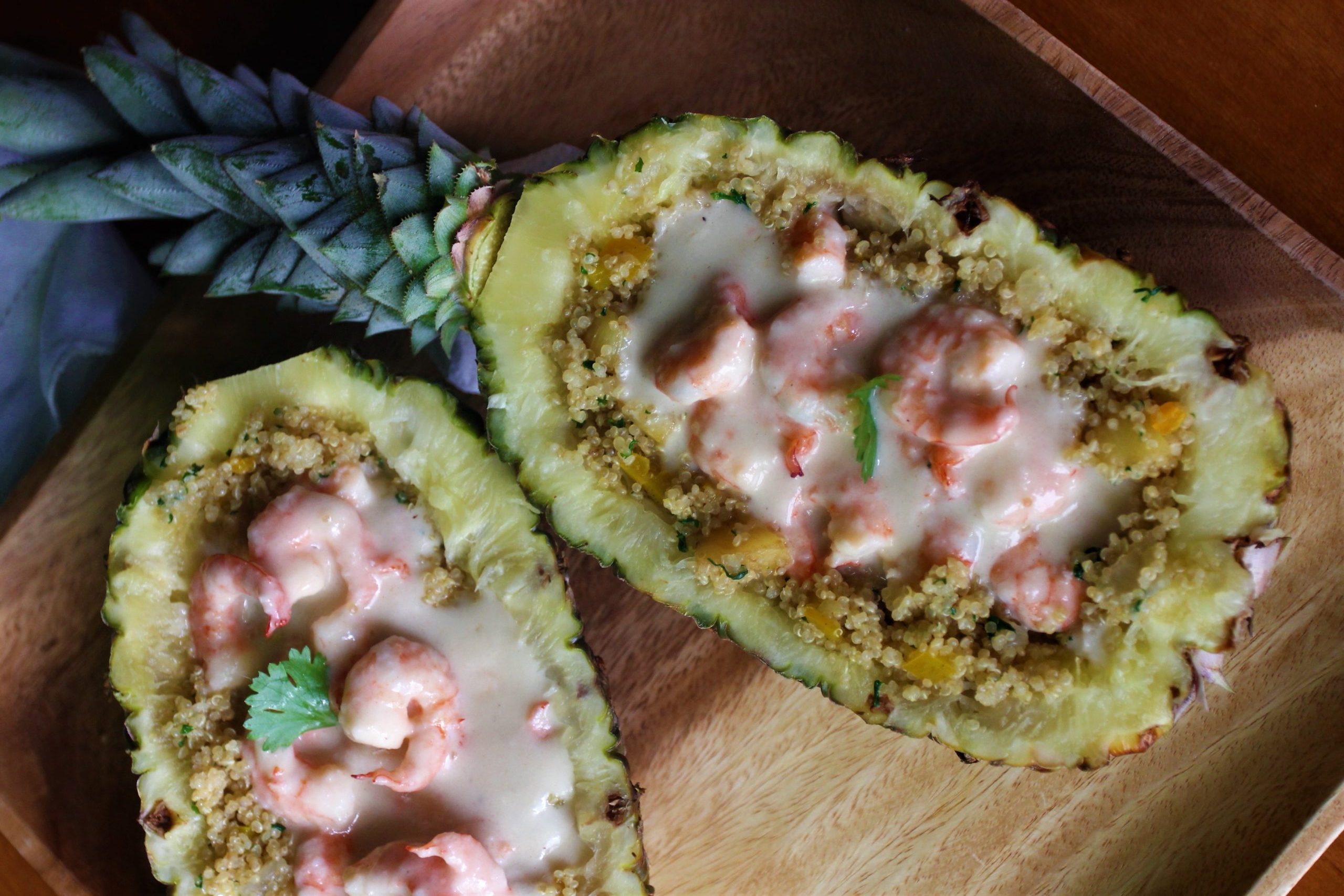 Pineapple Quinoa com camarão ou cogumelo (versao vegana)